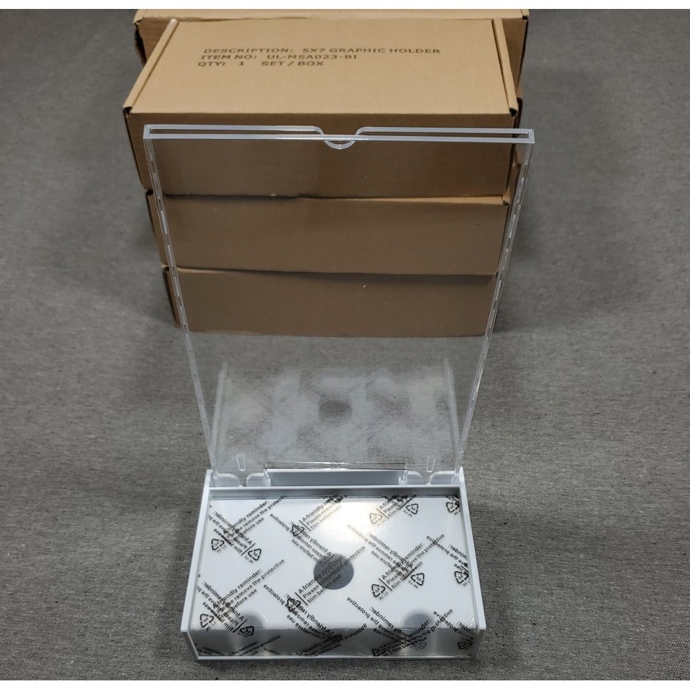 Six Acrylic Retail Sign Holders Table, Shelf Top Vertical Portrait 5"x7" & 7"x9"